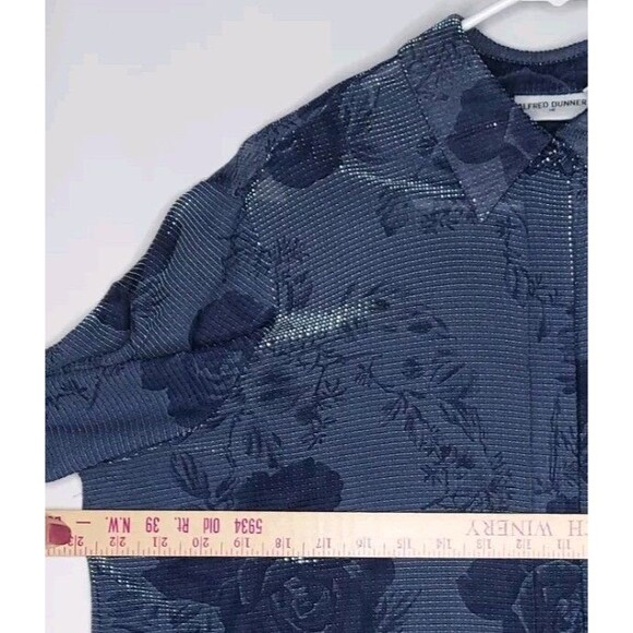 Alfred Dunner Button Shirt Womens 16 Blue Sheer Metallic Rose Witchy Whimsigoth - Picture 8 of 10